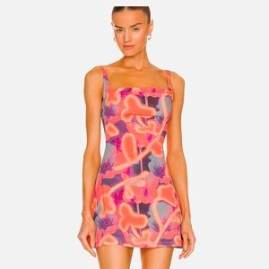 NEW Miaou Ginger Dress in Neon Peach Floral MINI STRETCH PRINT SIZE S